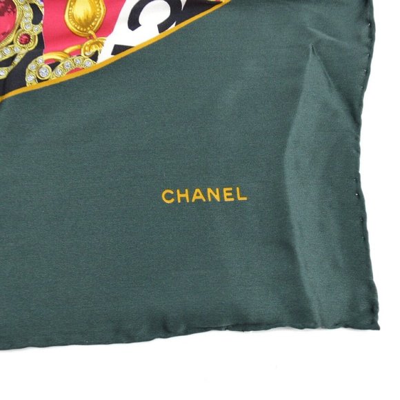 Auth Chanel Bijou Motif Big Scarf Stole Green Multicolor Silk - Picture 5 of 8